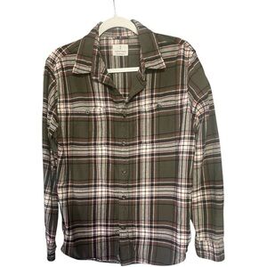 Mutual Weave Green and Red Plaid Flannel Button-Down Shirt